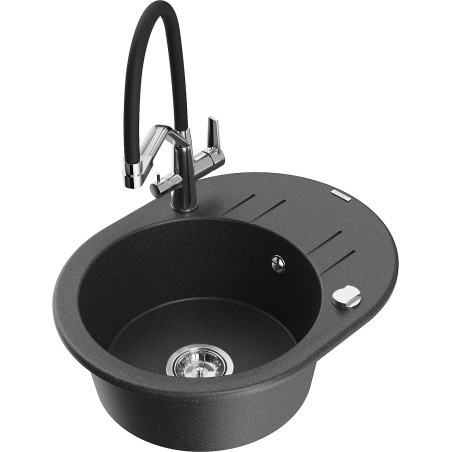 Mexen Kevin granite kitchen sink 1-bowl with kitchen faucet Duo, speckled black - 6517-76-671701-07