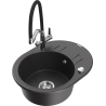 Mexen Kevin granite kitchen sink 1-bowl with kitchen faucet Duo, speckled black - 6517-76-671701-07