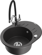 Mexen Kevin granite kitchen sink 1-bowl with kitchen faucet Duo, speckled black - 6517-76-671701-07