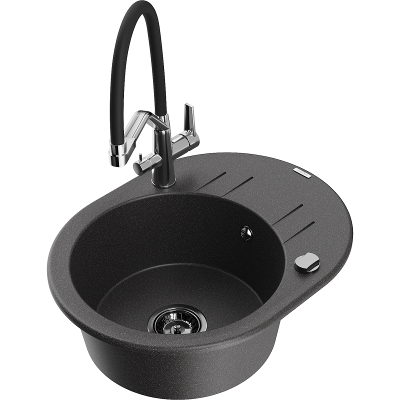 Mexen Kevin 1-compartment granite sink with a kitchen mixer tap Duo, Spotted black - 6517-76-671701-07-B