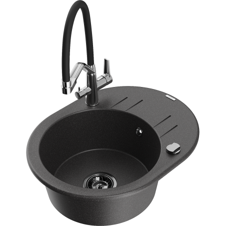 Mexen Kevin 1-compartment granite sink with a kitchen mixer tap Duo, Spotted black - 6517-76-671701-07-B