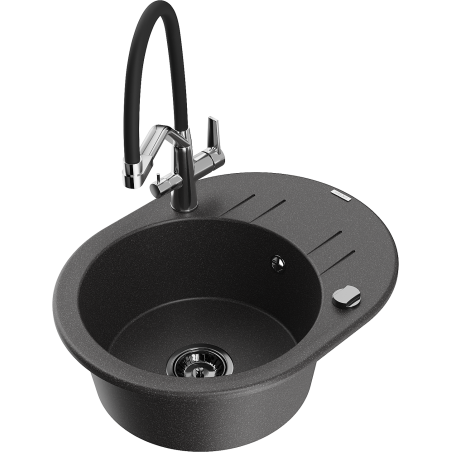 Mexen Kevin granite sink 1-bowl with Duo kitchen tap, black speckled - 6517-76-671701-07-B