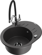 Mexen Kevin granite sink 1-bowl with Duo kitchen tap, black speckled - 6517-76-671701-07-B