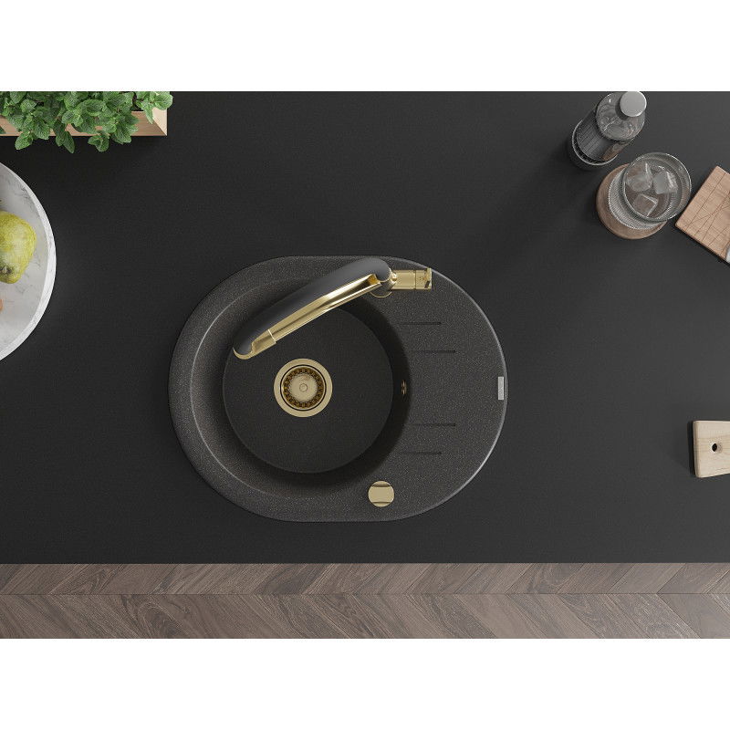 Mexen Kevin granite 1-bowl sink with Duo kitchen tap, speckled black - 6517-76-671701-57-G