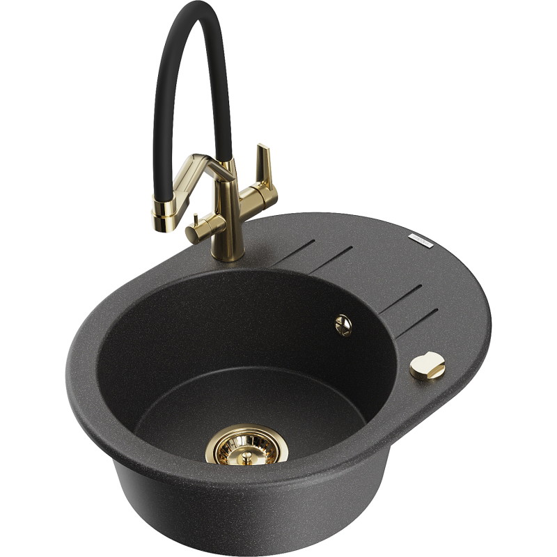 Mexen Kevin 1-bowl granite kitchen sink with Duo faucet, black speckled - 6517-76-671701-57-G