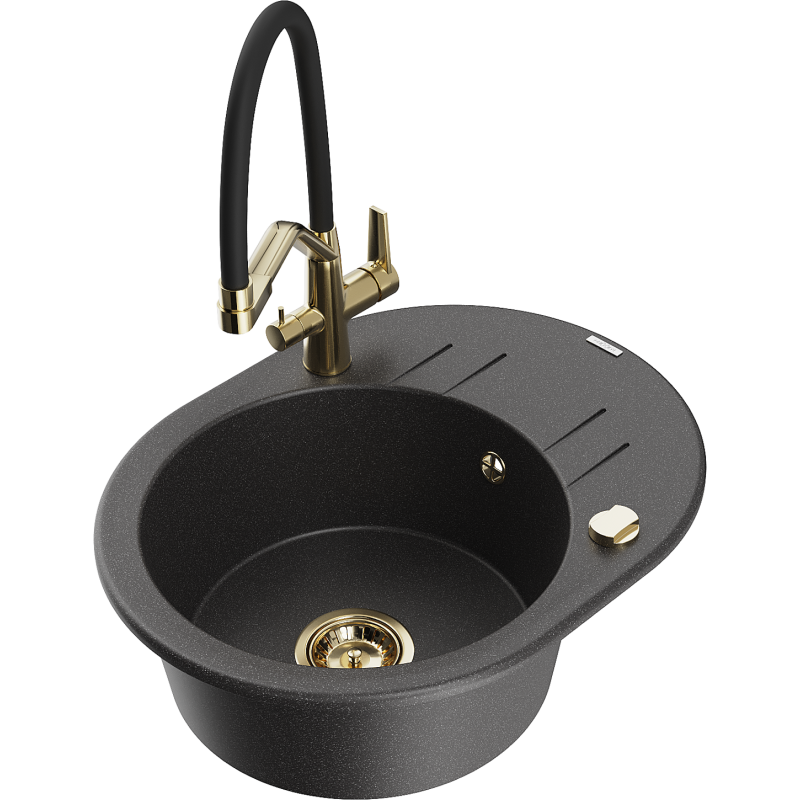 Mexen Kevin 1-compartment granite sink with a kitchen mixer tap Duo, Spotted black - 6517-76-671701-57-G
