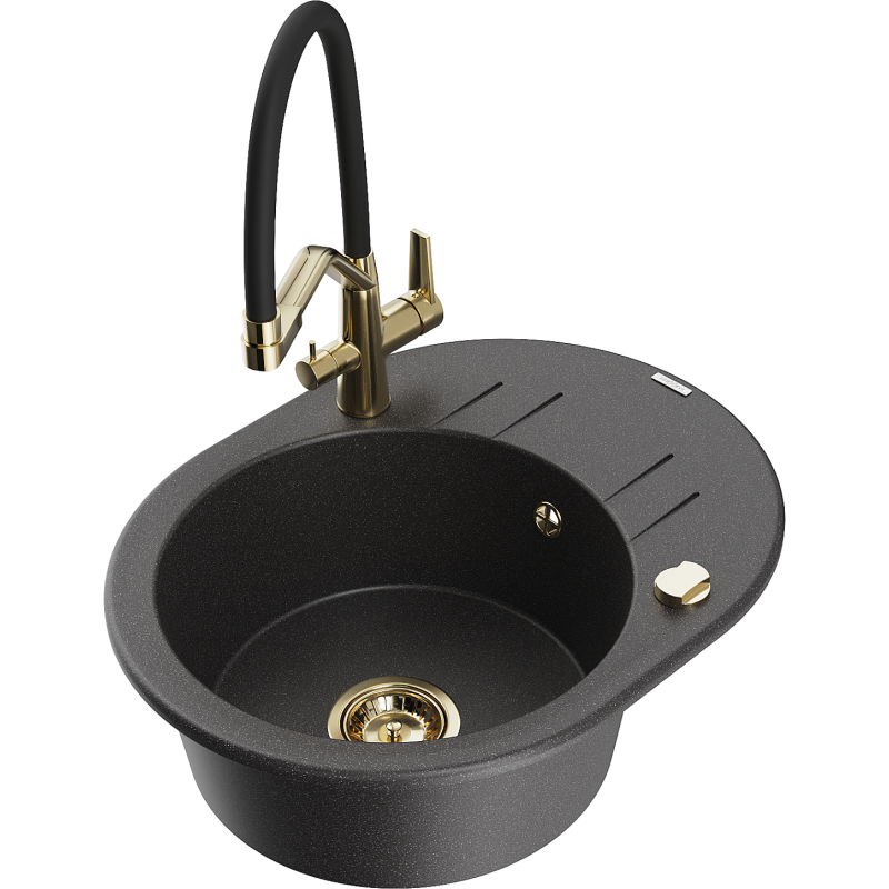 Mexen Kevin granite 1-bowl sink with Duo kitchen tap, speckled black - 6517-76-671701-57-G