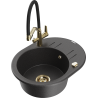 Mexen Kevin granite sink 1-bowl with Duo kitchen faucet, black speckled - 6517-76-671701-57-G