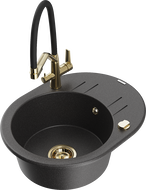 Mexen Kevin granite sink 1-bowl with Duo kitchen faucet, black speckled - 6517-76-671701-57-G