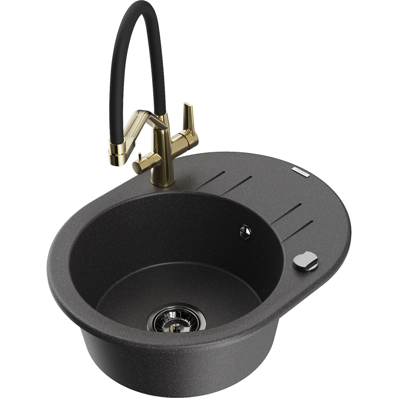 Mexen Kevin 1-bowl granite kitchen sink with Duo tap, black speckled - 6517-76-671701-57-B