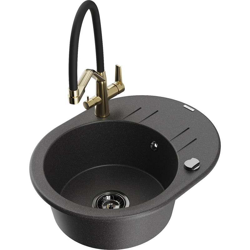 Mexen Kevin 1-chamber granite sink with Duo kitchen faucet, black speckled - 6517-76-671701-57-B