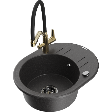Mexen Kevin granite kitchen sink with 1 bowl and kitchen faucet Duo, speckled black - 6517-76-671701-57-B