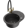 Mexen Kevin granite kitchen sink with 1 bowl and kitchen faucet Duo, speckled black - 6517-76-671701-57-B