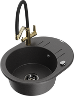 Mexen Kevin 1-chamber granite sink with Duo kitchen faucet, black speckled - 6517-76-671701-57-B