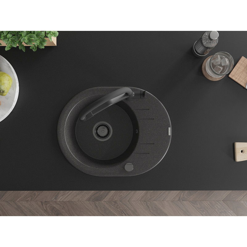 Mexen Kevin 1-bowl granite kitchen sink with Duo tap, black speckled - 6517-76-671701-70-B