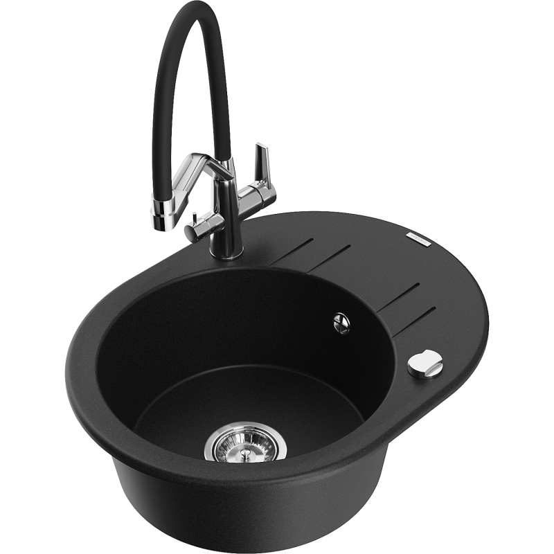 Mexen Kevin granite sink 1-bowl with Duo kitchen tap, black - 6517-77-671701-07