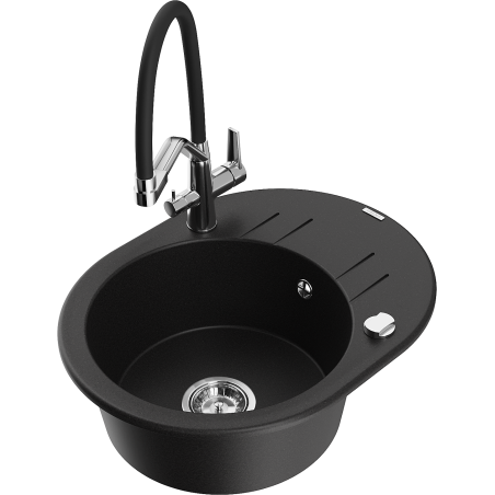 Mexen Kevin granite kitchen sink 1-bowl with duo kitchen faucet, black - 6517-77-671701-07
