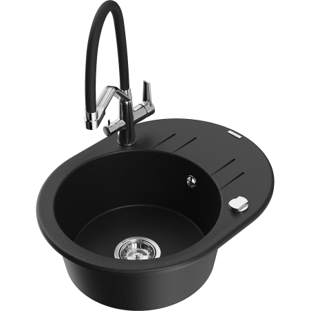 Mexen Kevin granite sink 1-bowl with Duo kitchen tap, black - 6517-77-671701-07