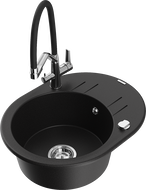 Mexen Kevin granite kitchen sink 1-bowl with duo kitchen faucet, black - 6517-77-671701-07