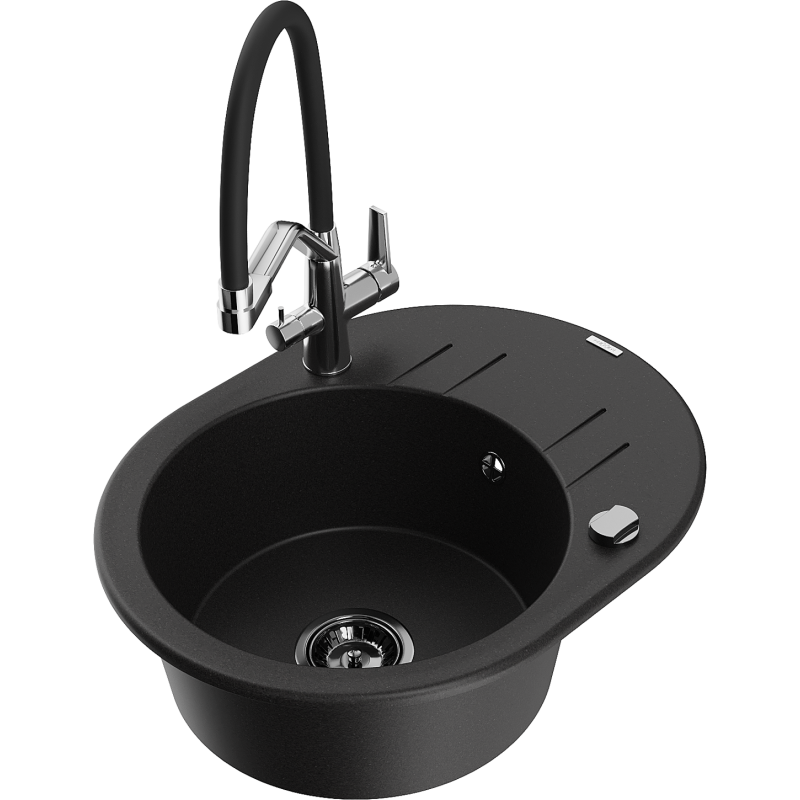 Mexen Kevin granite kitchen sink 1-bowl with Duo kitchen tap, black - 6517-77-671701-07-B