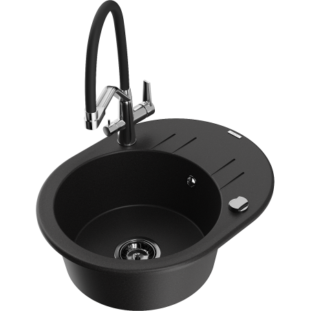 Mexen Kevin 1-bowl granite sink with Duo kitchen faucet, black - 6517-77-671701-07-B