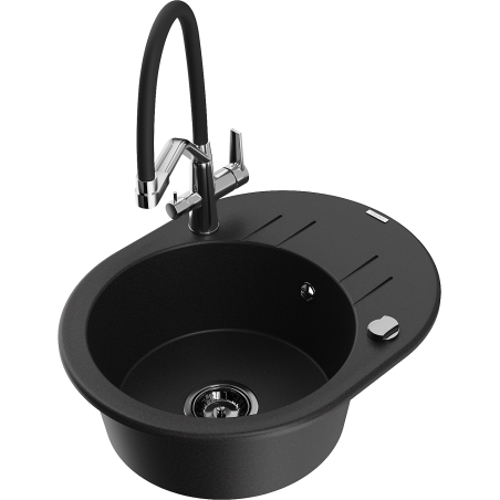 Mexen Kevin granite kitchen sink 1-bowl with Duo kitchen faucet, black - 6517-77-671701-07-B