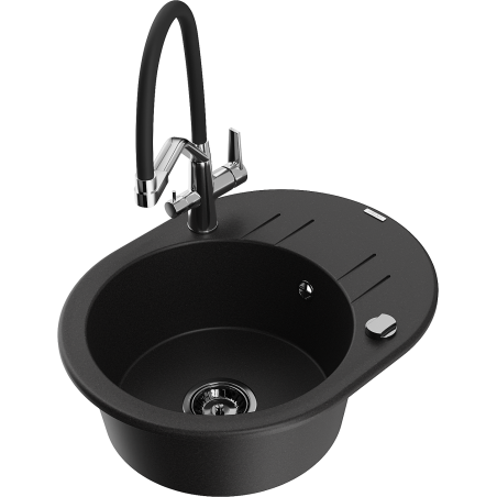 Mexen Kevin granite kitchen sink 1-bowl with Duo kitchen tap, black - 6517-77-671701-07-B