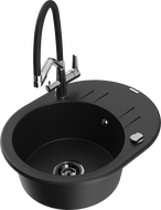 Mexen Kevin granite kitchen sink 1-bowl with Duo kitchen tap, black - 6517-77-671701-07-B