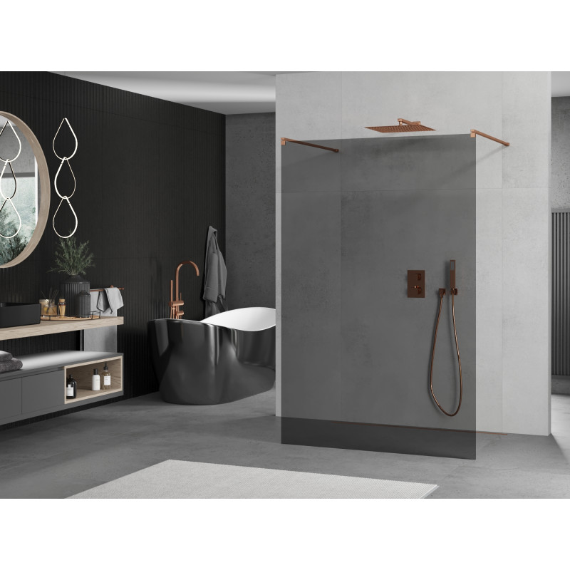 Mexen Kioto freestanding shower wall 100 x 200 cm, graphite 8 mm, rose gold - 800-100-002-60-40