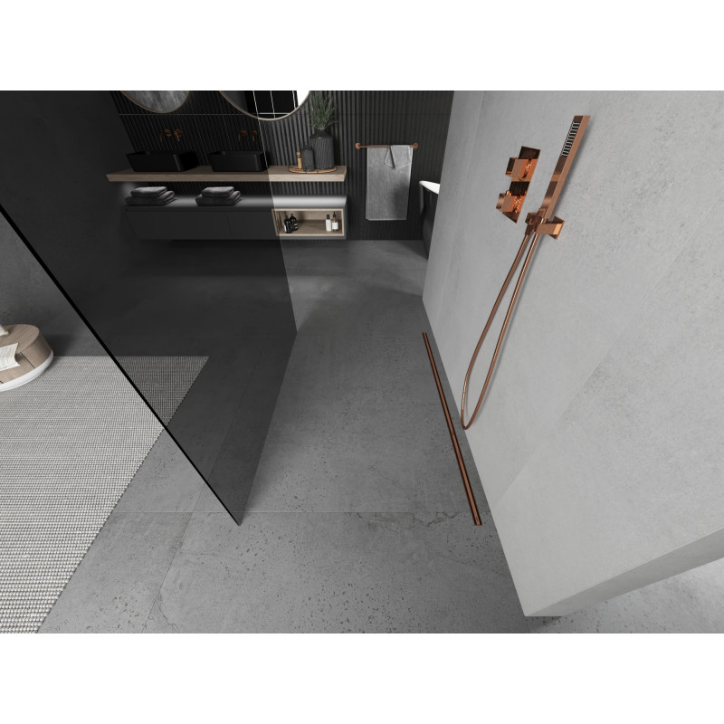 Mexen Kioto freestanding shower wall 100 x 200 cm, graphite 8 mm, rose gold - 800-100-002-60-40