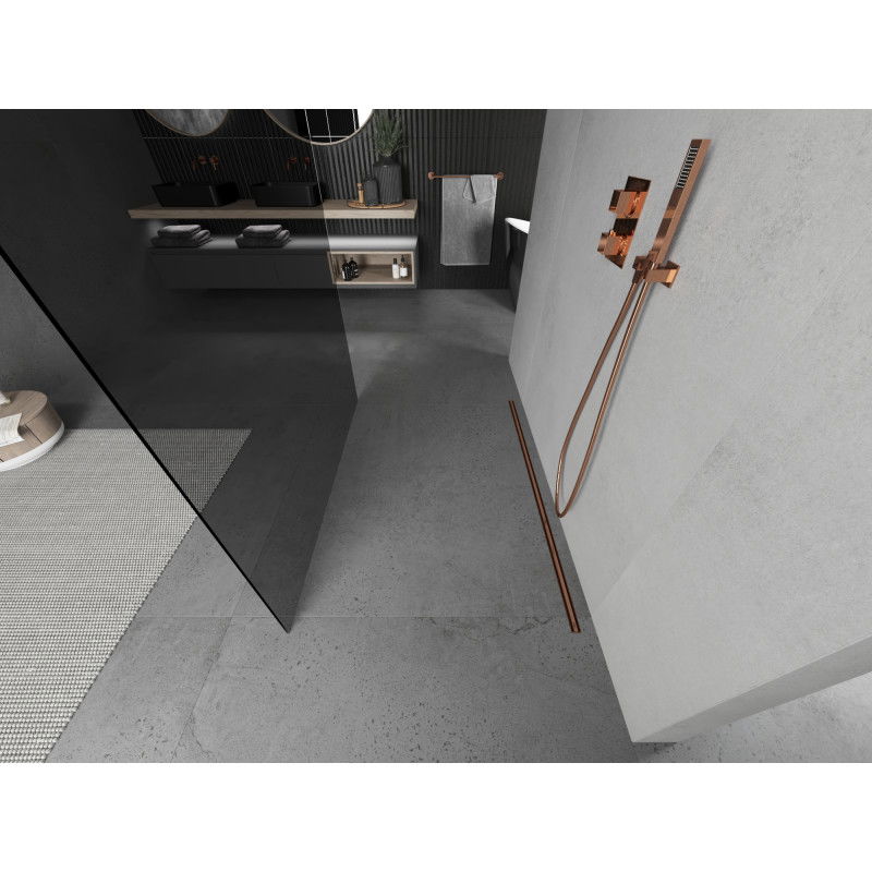 Mexen Kioto freestanding shower wall 120 x 200 cm, graphite 8 mm, rose gold - 800-120-002-60-40