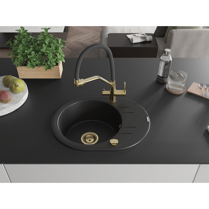 Mexen Kevin 1-bowl granite sink with Duo kitchen faucet, black - 6517-77-671701-57-G