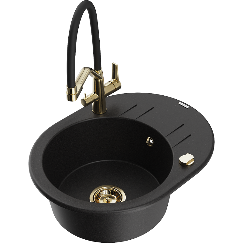 Mexen Kevin 1-bowl granite sink with Duo kitchen tap, black - 6517-77-671701-57-G