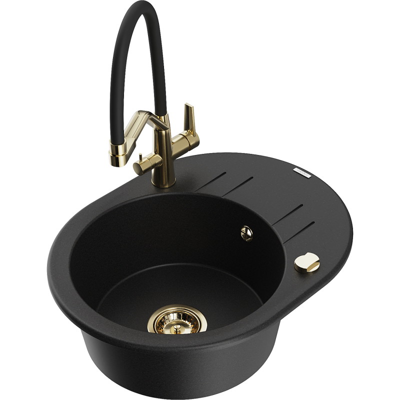 Mexen Kevin single-bowl granite sink with Duo kitchen faucet, black - 6517-77-671701-57-G