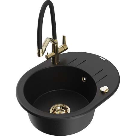 Mexen Kevin 1-bowl granite sink with Duo kitchen tap, black - 6517-77-671701-57-G