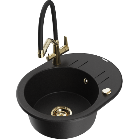 Mexen Kevin single-bowl granite sink with Duo kitchen faucet, black - 6517-77-671701-57-G