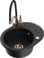 Mexen Kevin 1-bowl granite sink with Duo kitchen faucet, black - 6517-77-671701-57-G