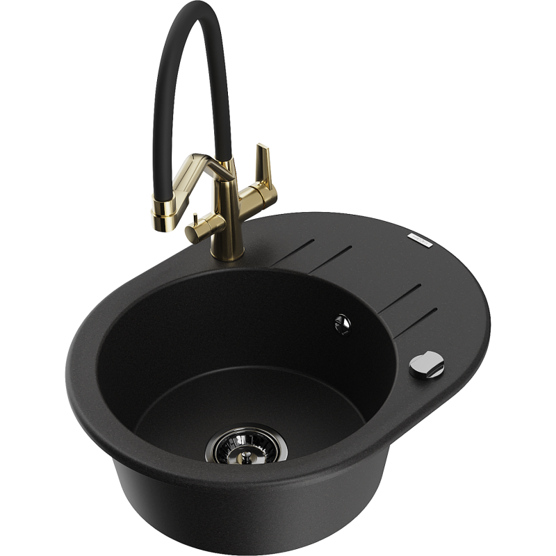 Mexen Kevin 1-bowl granite sink with Duo kitchen tap, black - 6517-77-671701-57-B