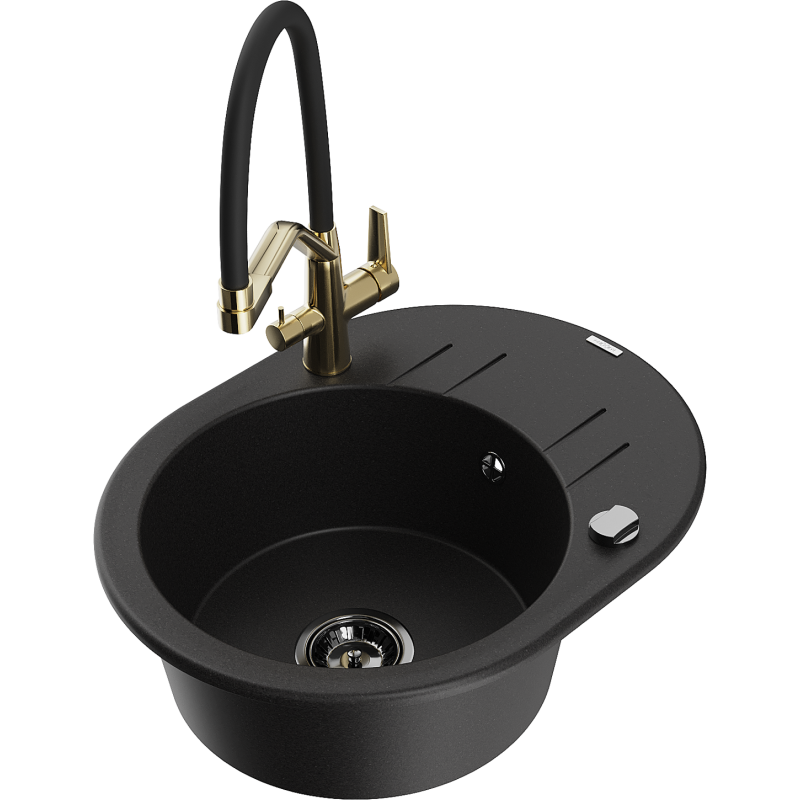 Mexen Kevin 1-compartment granite sink with a kitchen mixer tap Duo, Black - 6517-77-671701-57-B