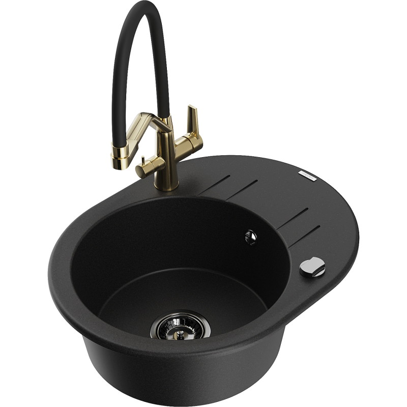 Mexen Kevin Granite kitchen sink 1-bowl with Duo kitchen faucet, black - 6517-77-671701-57-B