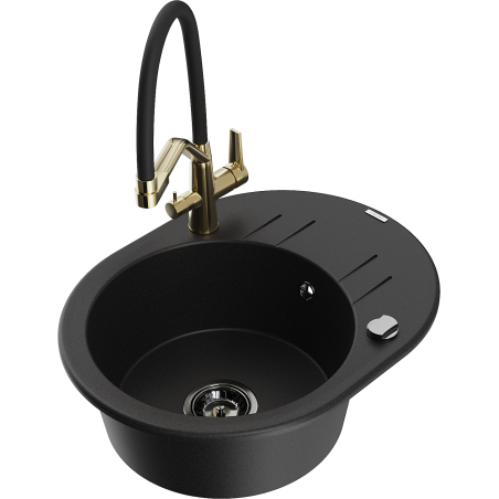 Mexen Kevin 1-bowl granite sink with Duo kitchen tap, black - 6517-77-671701-57-B