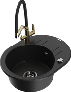 Mexen Kevin 1-compartment granite sink with a kitchen mixer tap Duo, Black - 6517-77-671701-57-B