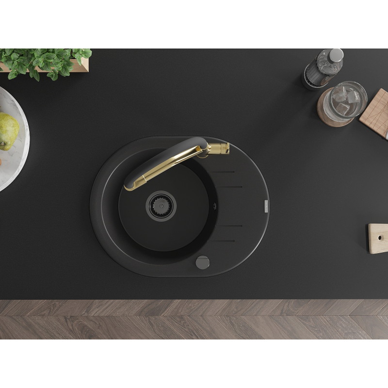 Mexen Kevin 1-bowl granite sink with Duo kitchen faucet, black - 6517-77-671701-57-B