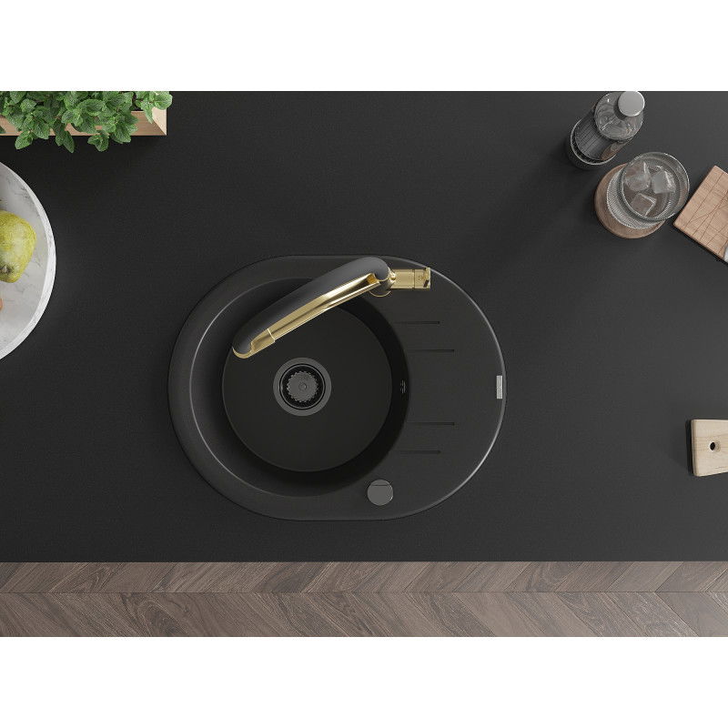 Mexen Kevin 1-bowl granite sink with Duo kitchen tap, black - 6517-77-671701-57-B