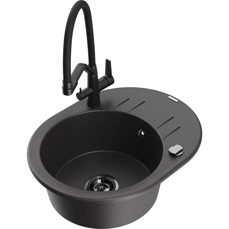 Mexen Kevin 1-bowl granite kitchen sink with Duo faucet, speckled black - 6517-76-671701-70-B