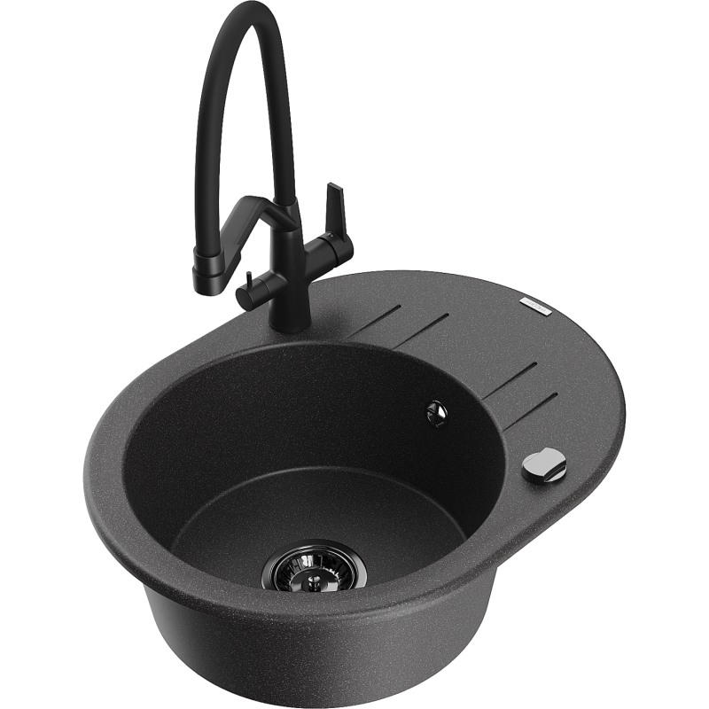 Mexen Kevin 1-bowl granite kitchen sink with Duo tap, black speckled - 6517-76-671701-70-B