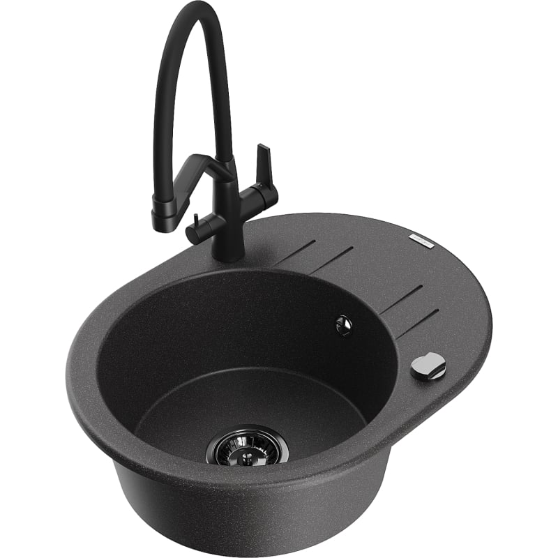 Mexen Kevin 1-bowl Granite Sink with Duo Kitchen Faucet, Speckled Black - 6517-76-671701-70-B
