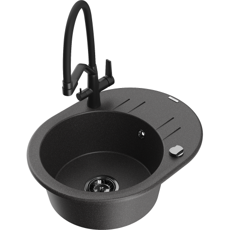 Mexen Kevin 1-bowl granite kitchen sink with Duo faucet, speckled black - 6517-76-671701-70-B