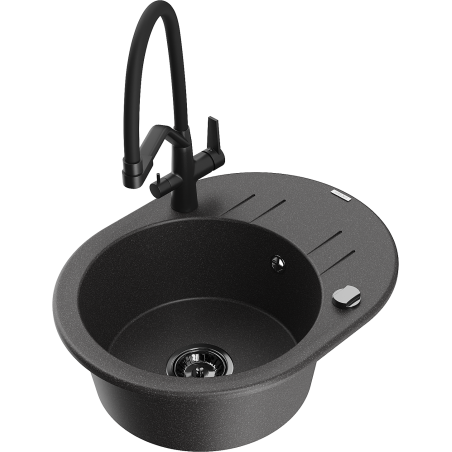 Mexen Kevin 1-bowl Granite Sink with Duo Kitchen Faucet, Speckled Black - 6517-76-671701-70-B