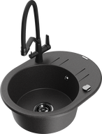 Mexen Kevin 1-bowl granite kitchen sink with Duo faucet, speckled black - 6517-76-671701-70-B